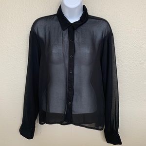 Black sheer button down top